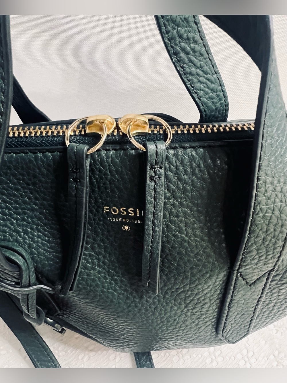 FOSSIL Sydney Satchel- Pine Green Shoulder Crossbody Handbag Keyfob - Picture 13 of 15